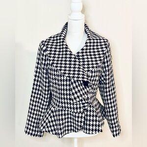 Midnight Velvet Wool Blend Houndstooth Ruffle Peplum Blazer Jacket 6 NWT New